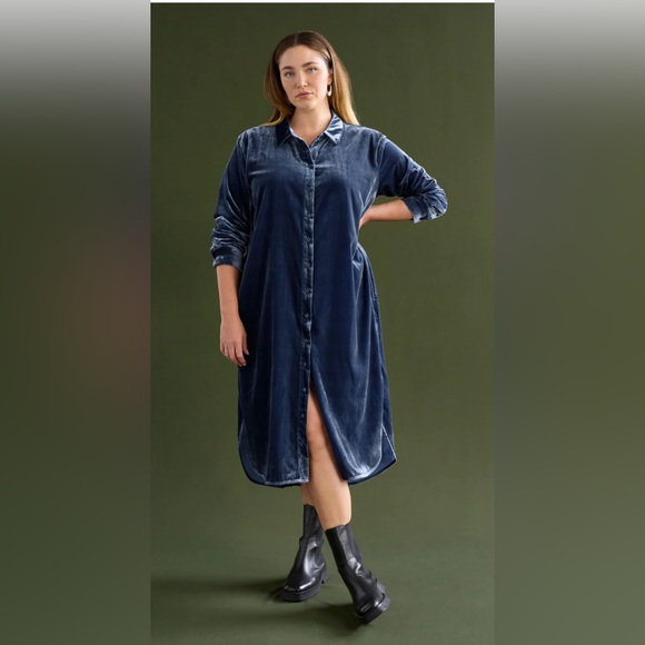 UMGEE Navy Blue Velvet Shirt Dress Duster Large - Picture 4 of 13